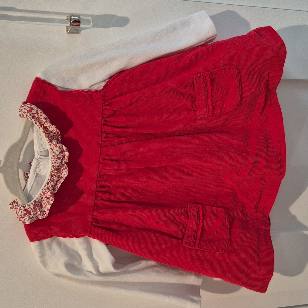 Red Corduroy Baby Dress with White Top